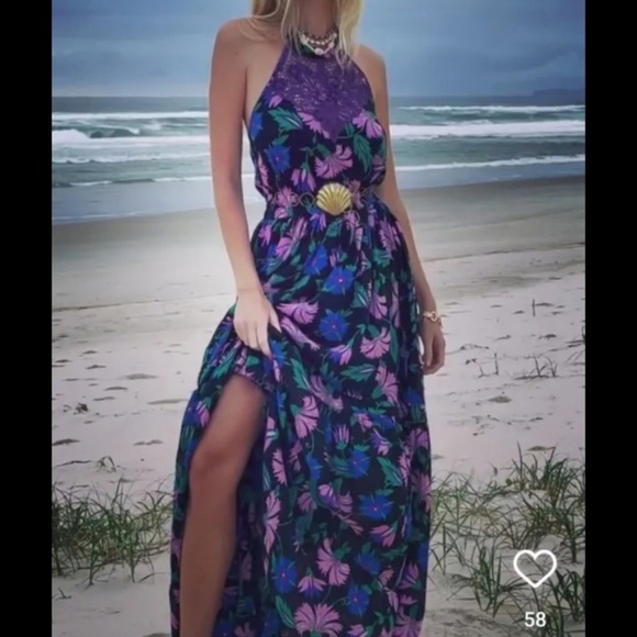 Chasing Unicorns Early Morning Rain Halter Maxi Dress Sz S - Picture 3 of 15